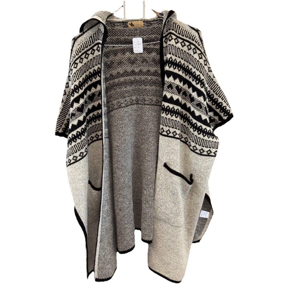 Katsumi Shawl Sweater Women L Beige Open Front Hooded Cardigan Side Slits Pocket